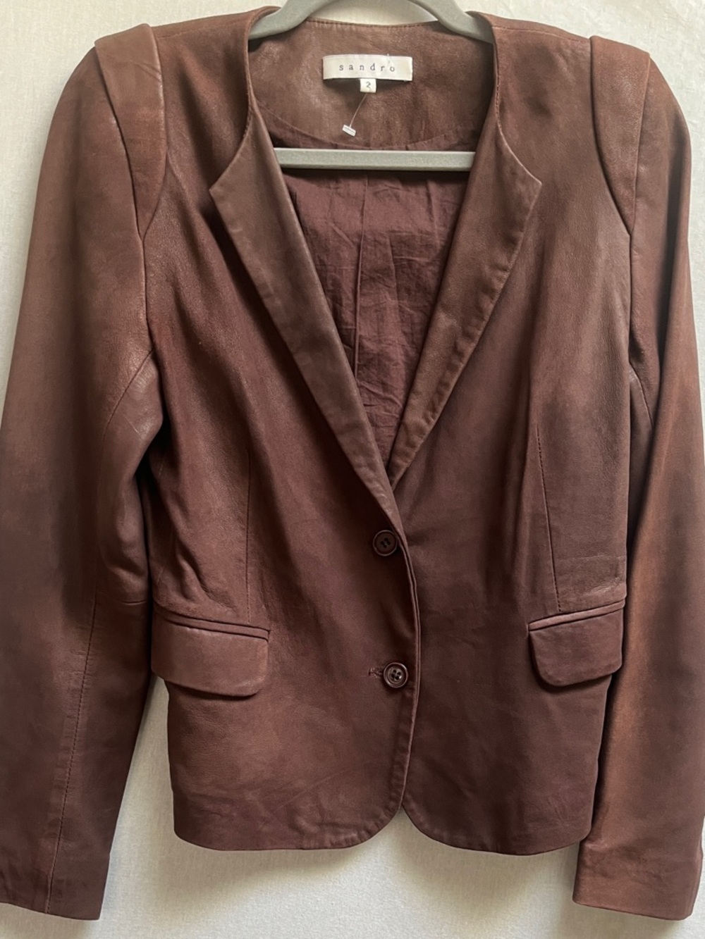 Sandro Paris Brown Goat Leather Single Breasted Blazer Jacket Size 2 Sz S